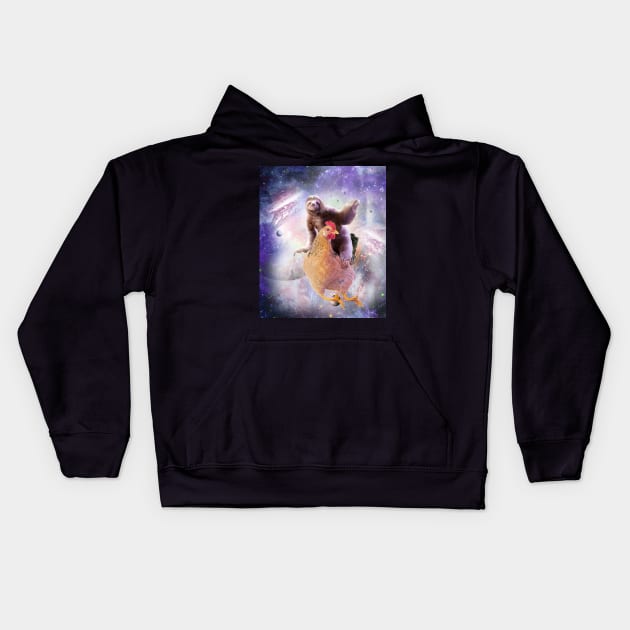 Space Sloth Riding Chicken, Galaxy Sloths Chickens, Funny Kids Hoodie by Random Galaxy